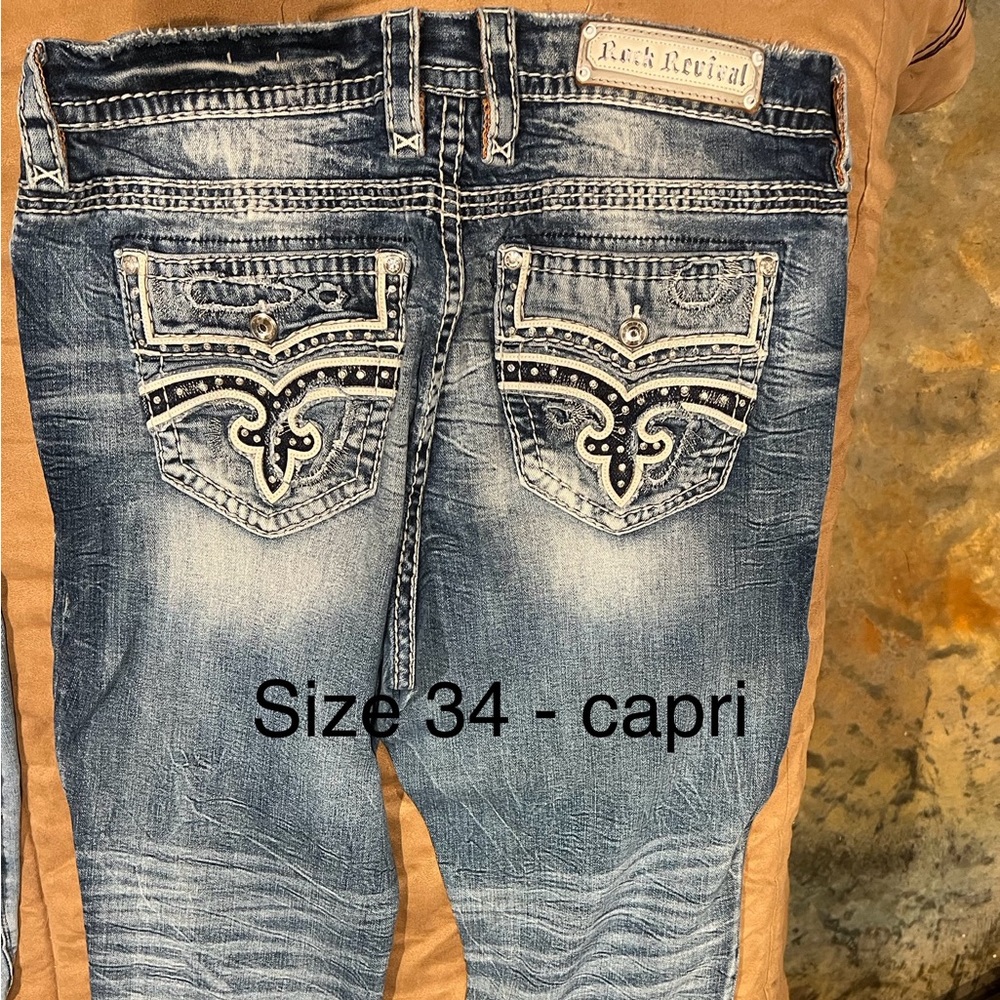 Rock Revival Blue Embellished Capri Jeans